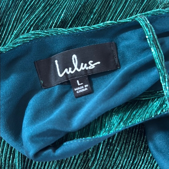 Lulu's Falling Star Teal Green Sleeveless Textured Knit Metallic Maxi Dress Sz L - Picture 14 of 15